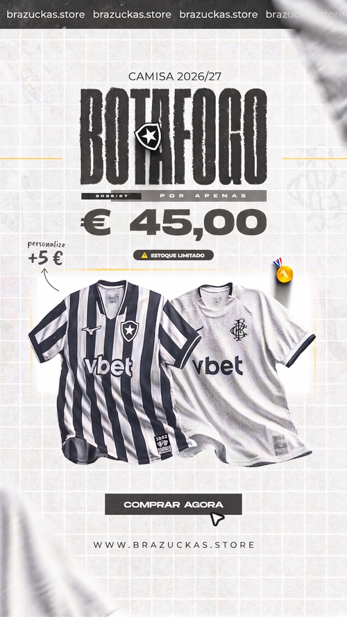 Camisa Botafogo I 25/26 s/n Torcedor Reebok Masculina - Branco+Preto