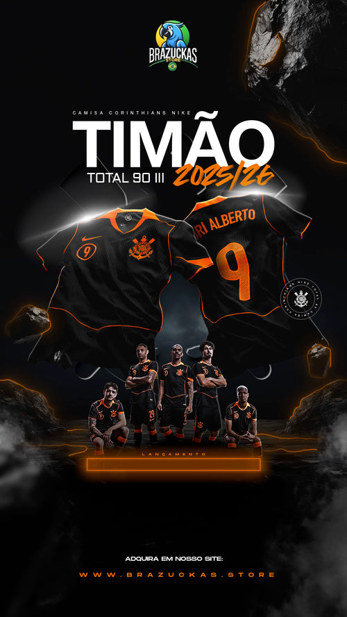 Camisa Corinthians III 25/26 s/n Torcedor Nike Total 90 Masculina - Preto+Laranja
